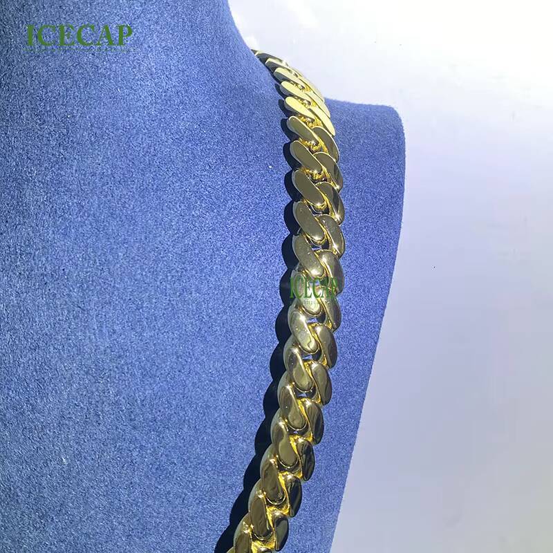 14MM Men 18K Gold Plated Cuban Link Chain 925 Sterling Silver Hiphop Cuban Chain Necklace