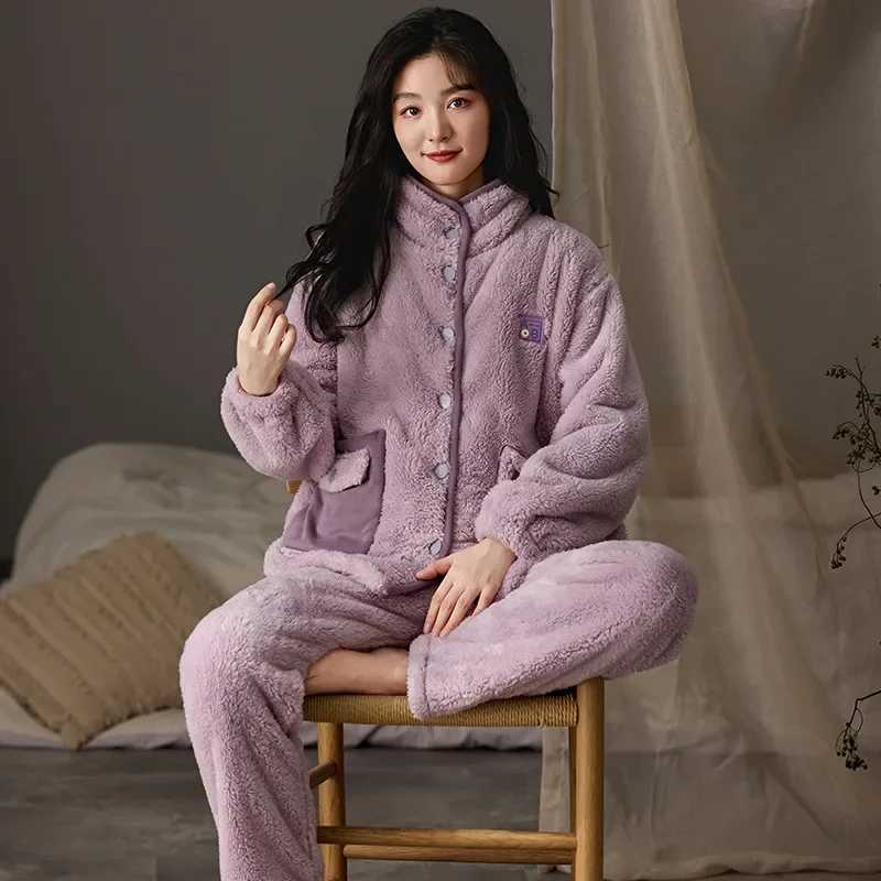 Thickened FleeceLined Womens Pajamas Winter Coral Velvet 2024 New Style Outerwear Flanelle Homewear Suit Z250925