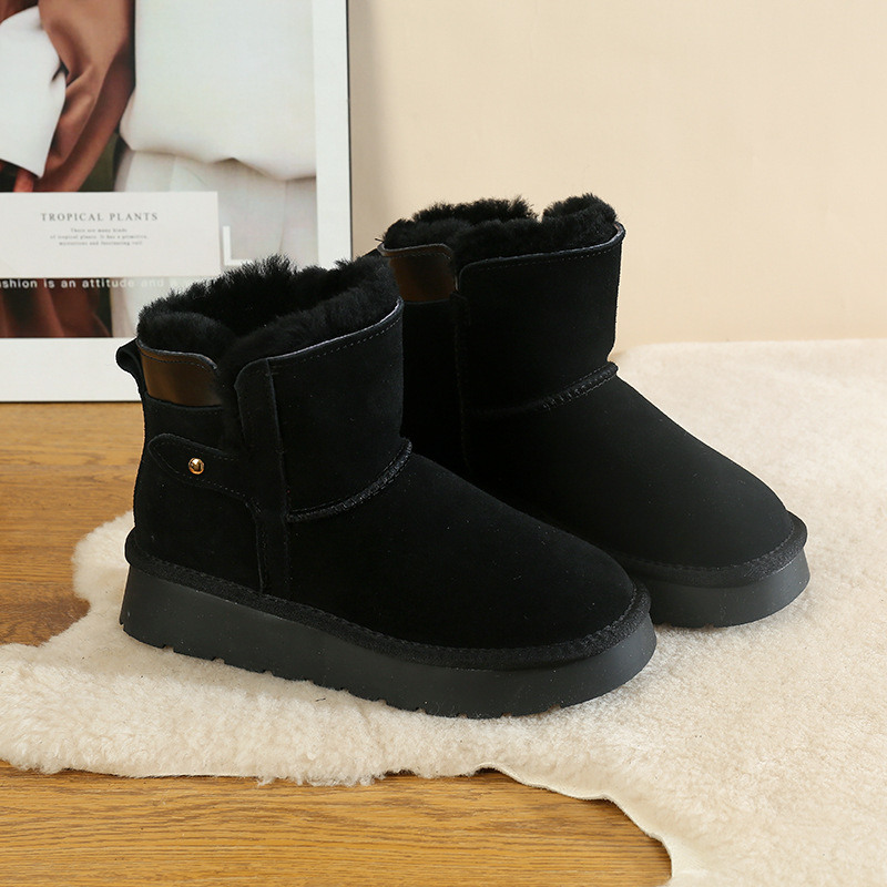 CE designer shoes Free shipping oxhide affordable luxury Winter anti slip snow boots with thick plush cotton shoes Nice touch white black