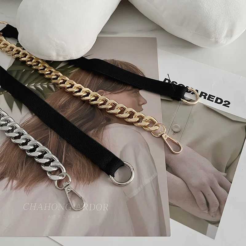 Fashionable Metal Chain Belt Thick GoldSilver Color Metal Chain Black Elastic Band Belt Womans Belt L250926
