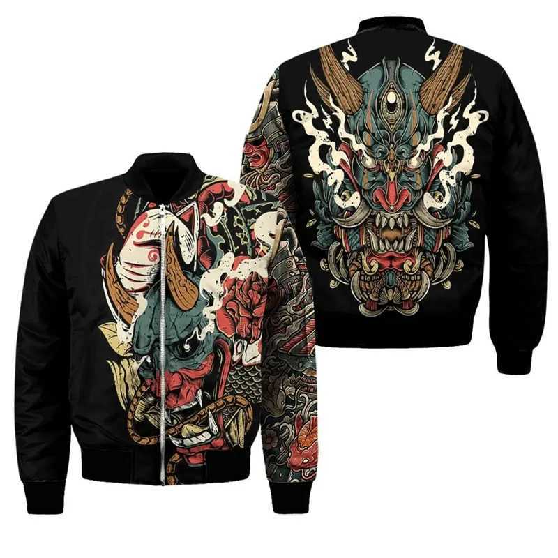 Spring Autumn Mens Bomber Jacket Samurai Oni Mask Tattoo 3D All Over Printed Zip Tracksuits Unisex Casual Zipper Jacket Clothing W250926