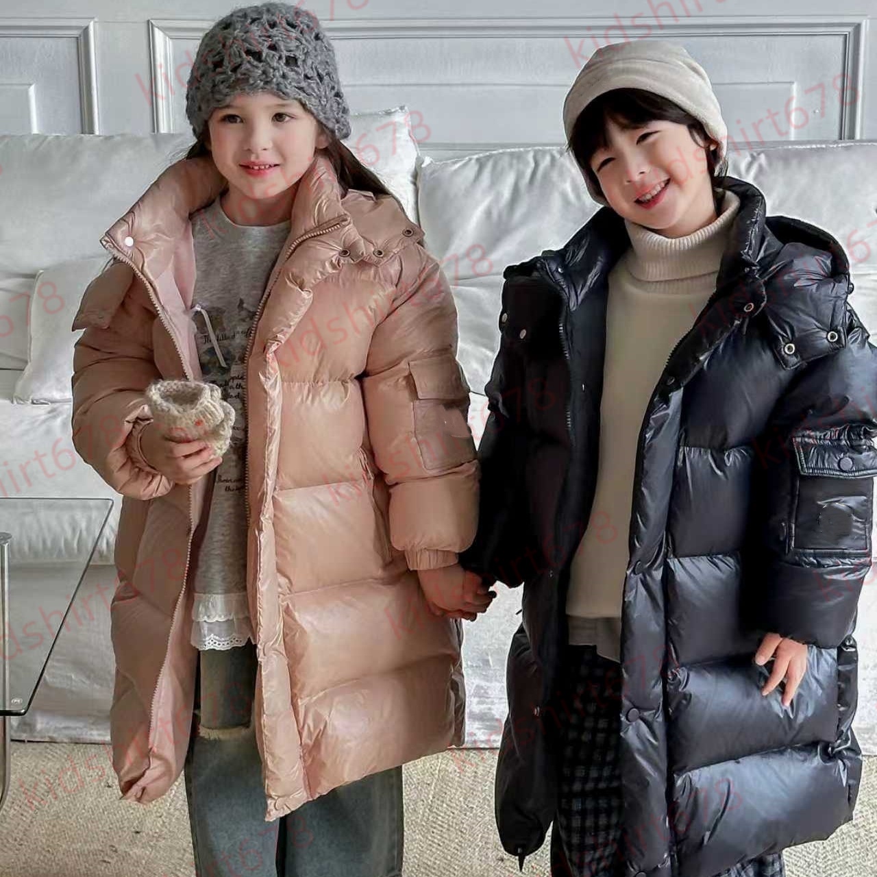 DHgate Kids designer clothes M brand Girls Boys Long Down Padded Jacket Hooded thickened Outdoor Children Korean Version Foreign Style Solid Color Casual Jacket