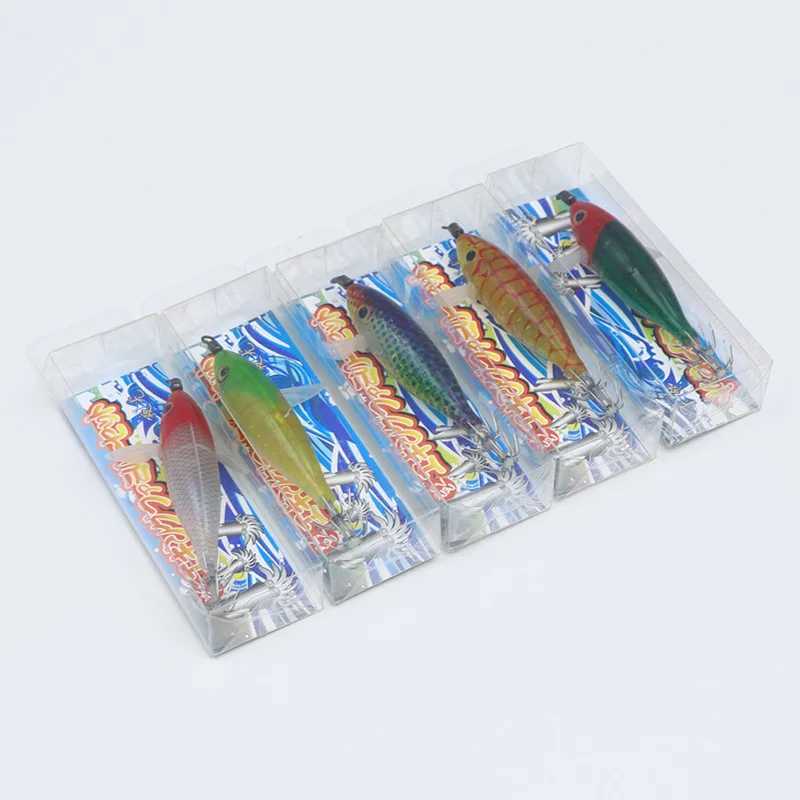 10 Pieces Wood Shrimp Fake Bait Set 57g Simulated Luminous Wood Shrimp Bait Jig Squid Hook Sea Fishing Octopus Squid Bait W250926