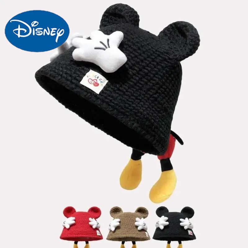 Disney Mickey Mouse Cute Polyester Knitted Fisherman Hat Girls In Autumn Winter Sunshade Outdoor Travel Essential Christmas Gift H250926