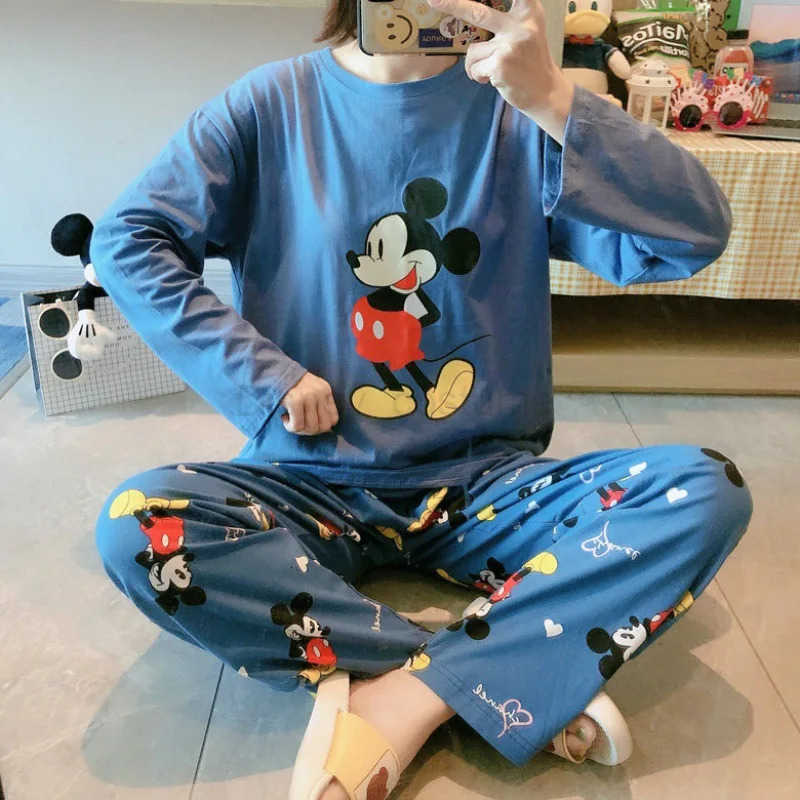 Disney Womens Pajamas Sets Spring Autumn TwoPiece Cute Print Pyjama Long Sleeve Pijama Home Clothes Twopiece H250926