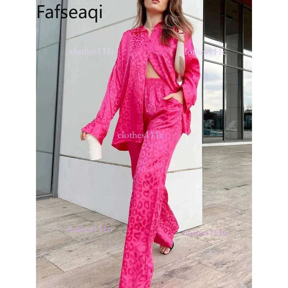 White Satin Wide Leg Trousers Suit For Women Spring Office Leopard Print Two-Piece Set Home Tracksuit Womens Pamas Sets 240415