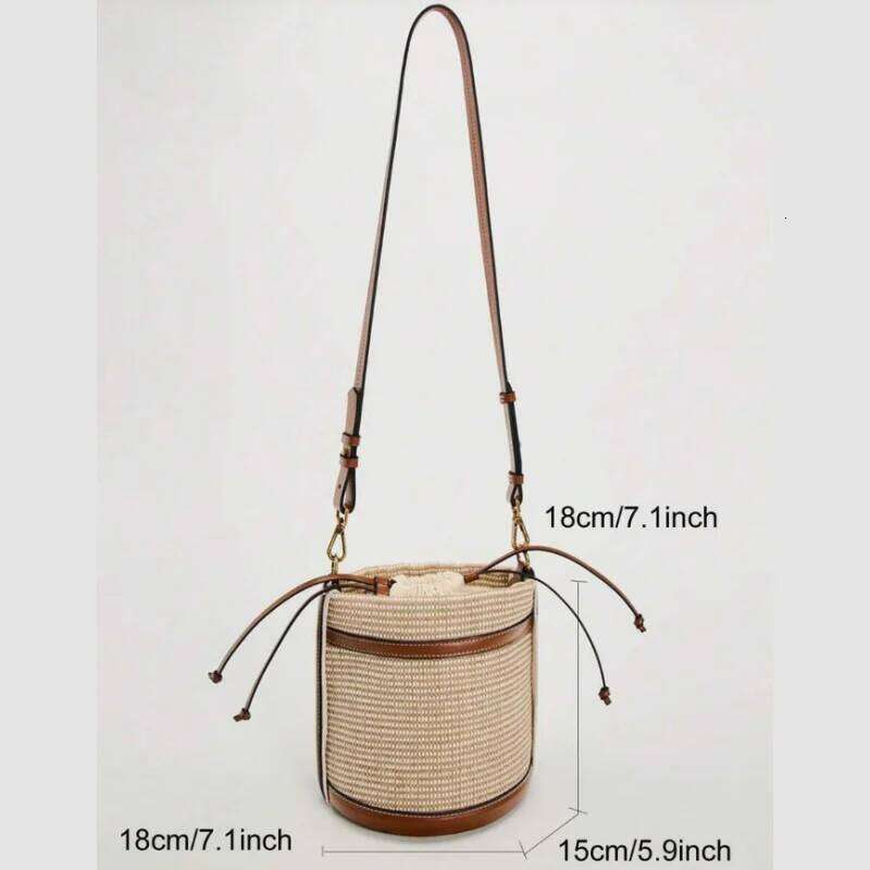 Fashion Bucket Summer Straw Beach Bag, Casual Travel Vacation Handbags, Women's Leisure Outdoor Crossbody Bag