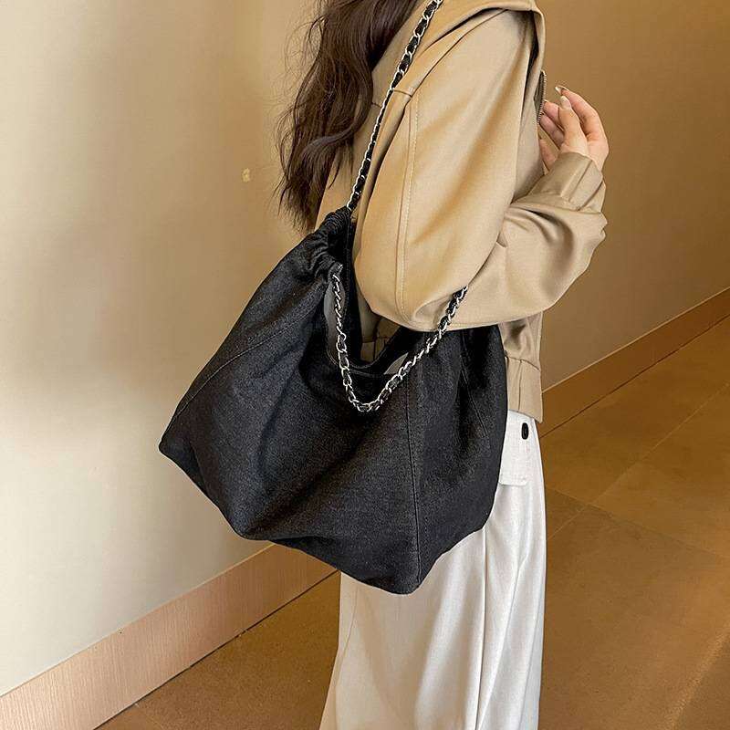 Vone Tote Fashion Hundred Chain Shoulder Women Solid Color High Quality Versatile Denim Bag