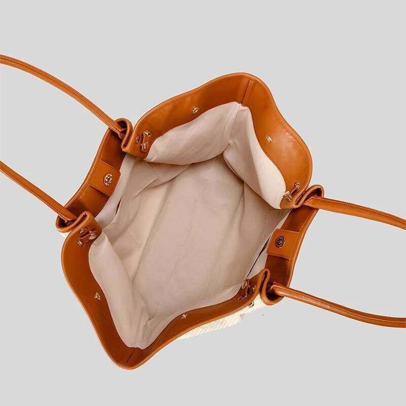 European American Fashion Dump Light High Quality Pu Leather Tote Niche Designer Straw Versatile Commuter Bag