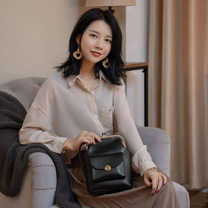 Women Handbags Retro Kiss Lock Shoulder PU Brand Design Lady Vintage Leather Messenger Bag Female Clip Bags