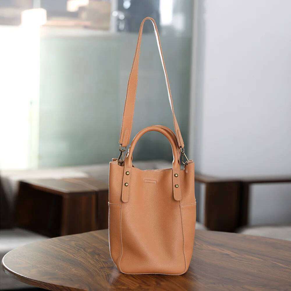 Handmade Vintage Top Layer Cowhide Bucket Leather Hand Bill Shoulder Crossbody Bag Women's Purses And Handbags suotong2509