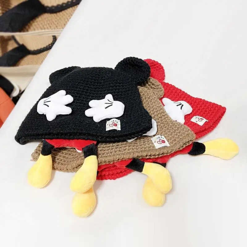 Disney Mickey Mouse Cute Polyester Knitted Fisherman Hat Girls In Autumn Winter Sunshade Outdoor Travel Essential Christmas Gift H250926