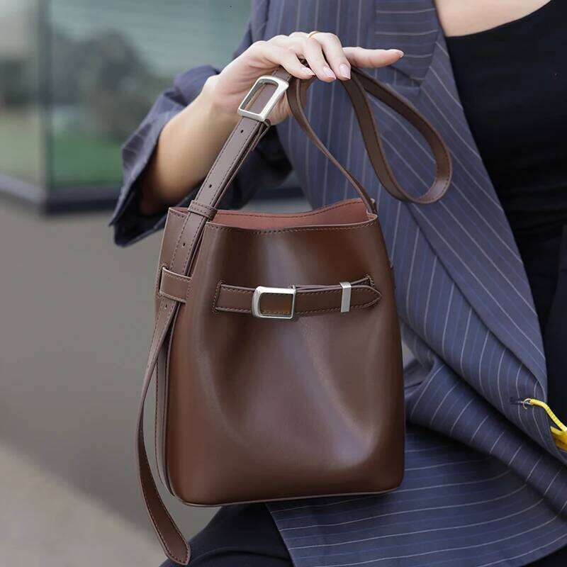 Women's Vintage Messenger High Quality Simple Handbags Genuine Leather Bucket Lady Shoulder Bag Female Crossbody Bags Suotong2509