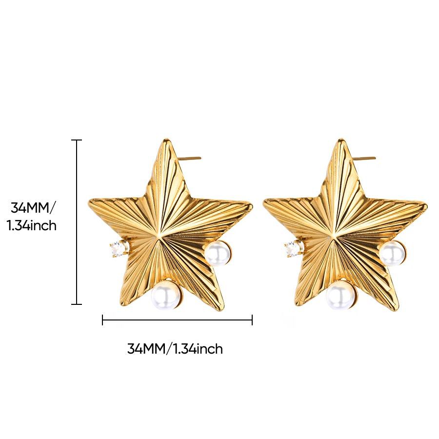 European & American Fashion Statement Starfish & Flower Earrings-Women's 18K Gold-Plated Stainless Steel Earrings with Pearl Inlay & Oil-Pressed 