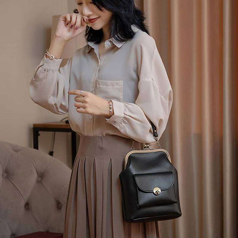 Women Handbags Retro Kiss Lock Shoulder PU Brand Design Lady Vintage Leather Messenger Bag Female Clip Bags