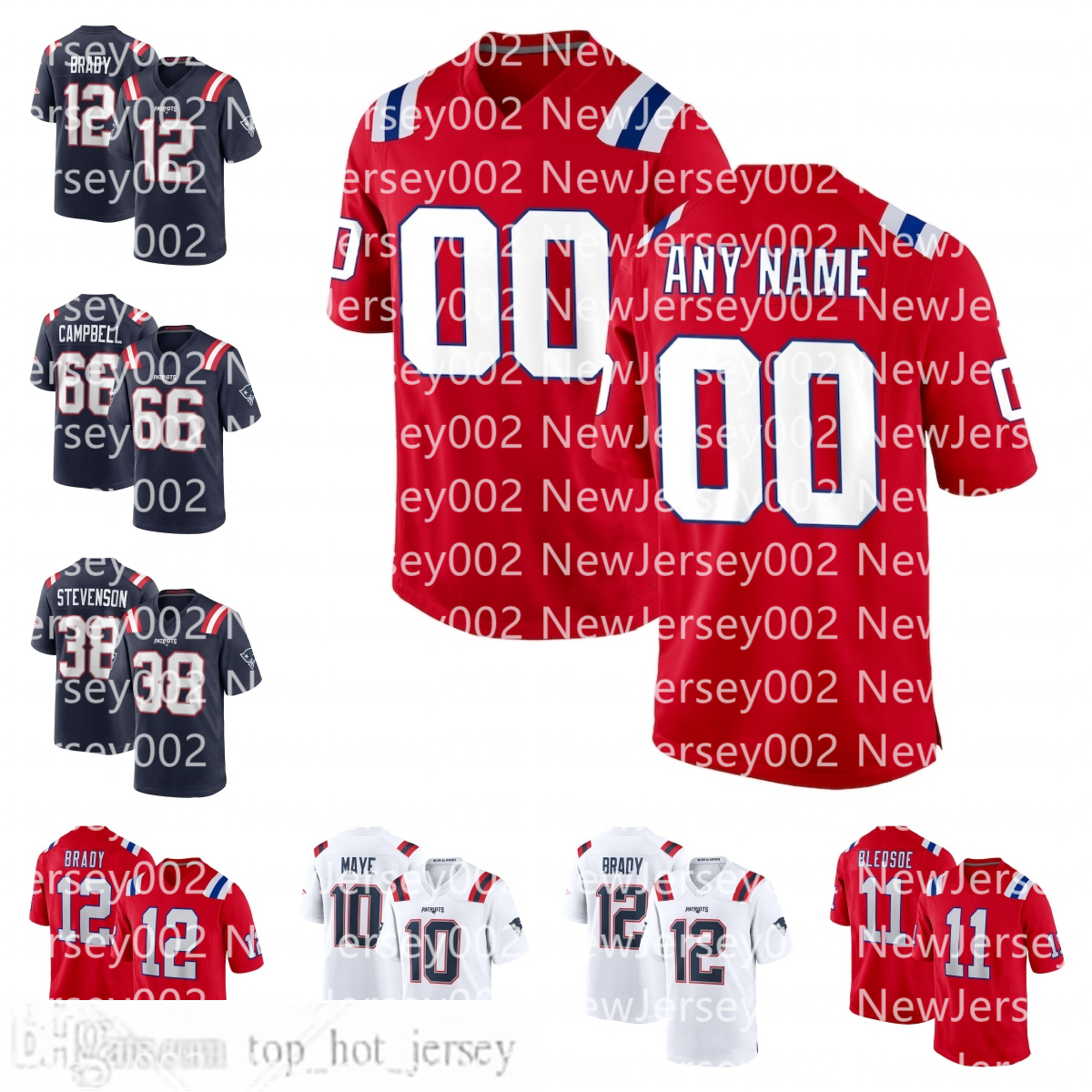 NFL Patriots Jersey Drake Maye Christian Gonzalez Tom Brady Will Campbell Stefon Diggs Mike Vrabel Drew Bledsoe Randy Moss Rhare Stevenson Ezekiel Elliott Custom