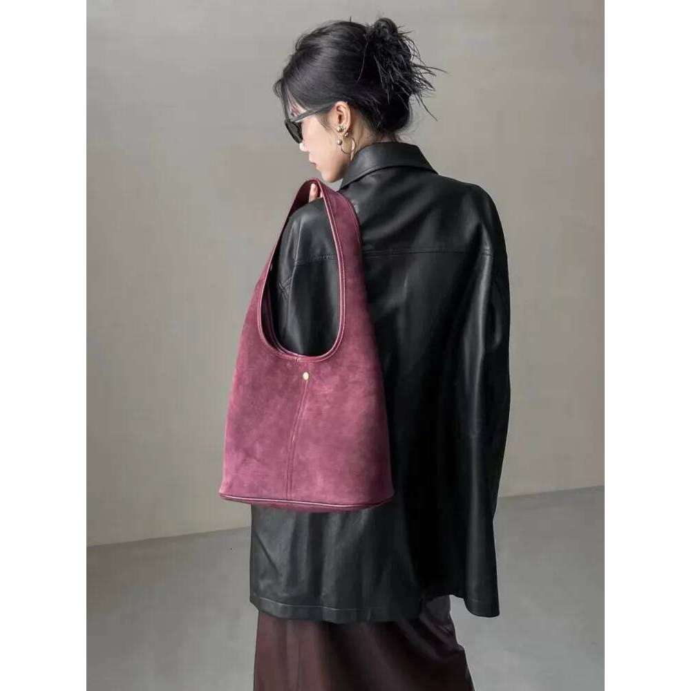 Women Hobos Vintage Solid Color Cow Suede Single Shoulder Versatile Casual Handbag Totes Autumn Office Lady Underarm Bag MDNG2509