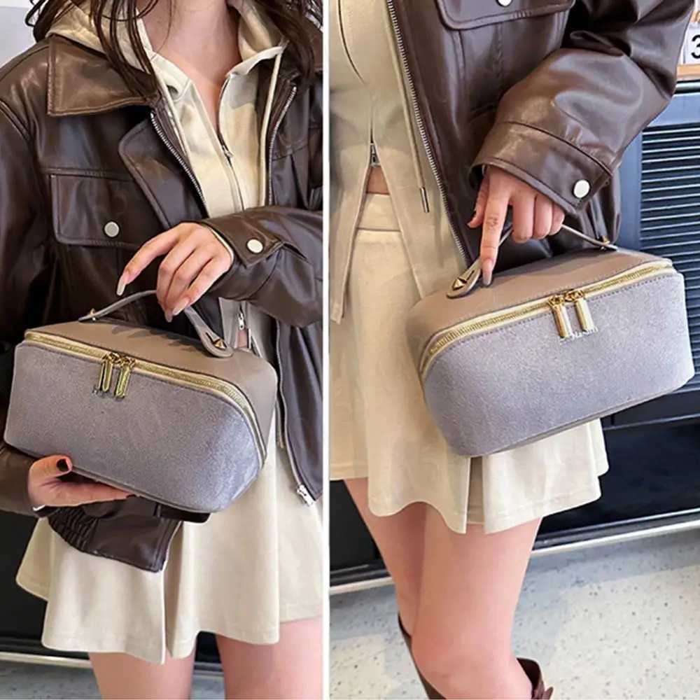 Women Suede Makeup Bag Cosmetic Bag Large Capacity Waterproof Makeup Pouch Dual Zipper Makeup Organizer Bag Makeup Storage Bag J250926
