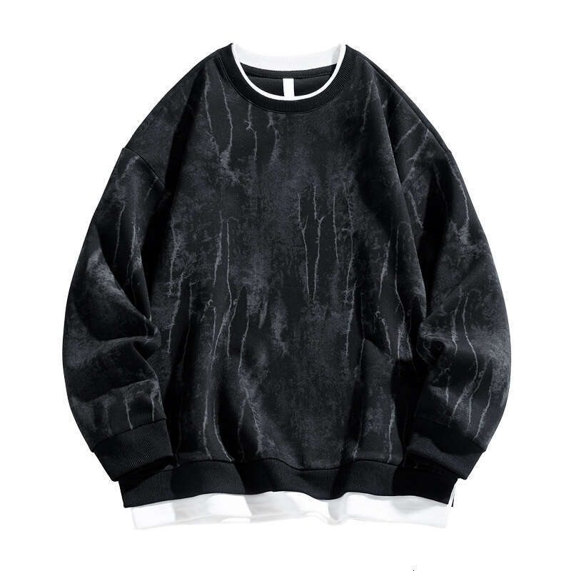 Neck Sweatshirt for Men, Autumn and Winter Style, Fake Two-Piece Patchwork Pullover, Loose Long Sleeve Men's Base Shirt