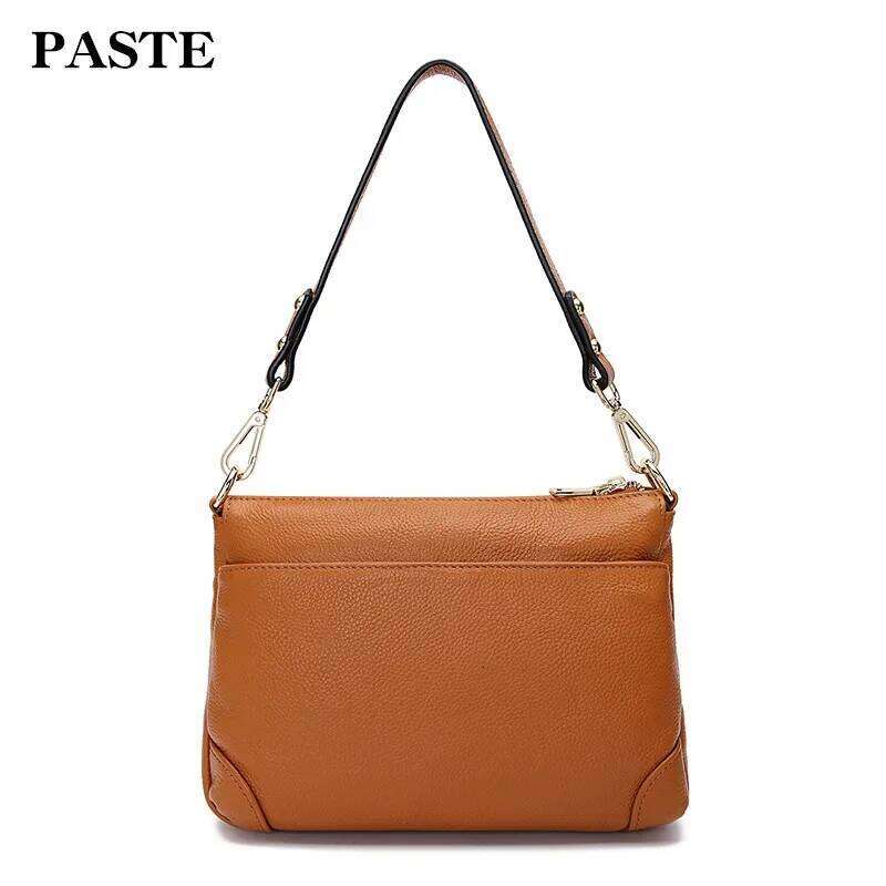 Spring Summer New Women's Genuine Leather Multi-zip Layered Single Shoulder Slant Crossbody Bag Trendy Handbag