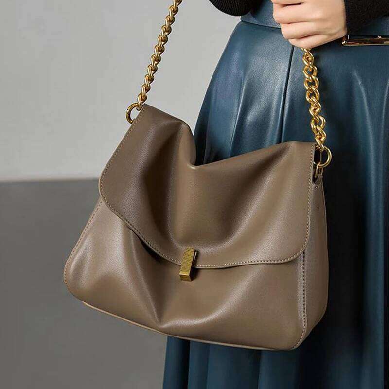 Genuine Flap Shoulder Solid Leather Female Crossbody Handbag Messenger Bag Stylish Women Designer Chain Purse