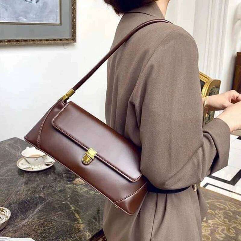 Fashion Solid Color Underarm PU Leather Shoulder Bags for Women Design Small Handbag Female Subaxillary Clutches