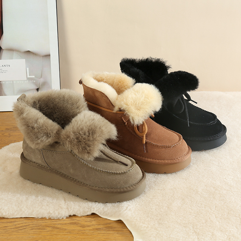 CE designer shoes Free shipping oxhide affordable luxury Winter anti slip snow boots with thick plush cotton shoes Odor-free yellow