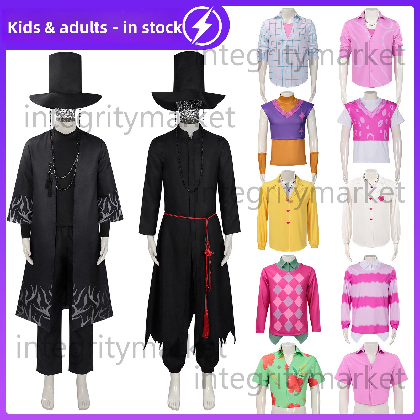 Cosplay Costume for KPop Demon Hunters Singer setCos Shaga Boys Jinu Devil Men's Team Full Series Shirts
