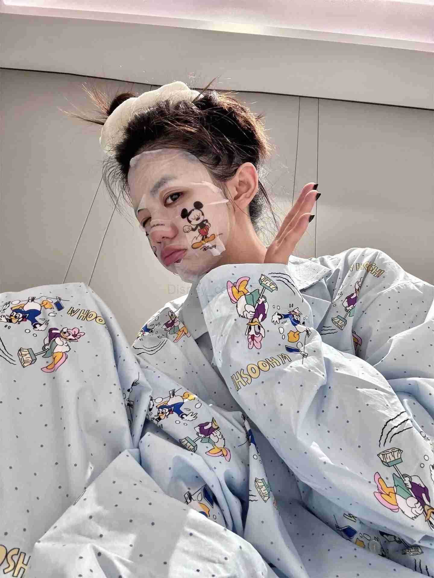 Disney Autumn Mickey Print Cotton Long Sleeve Set Lapel Sleepwear Button Down Womens Pajamas Set Spring Casual Comfortable Nightwear H250926