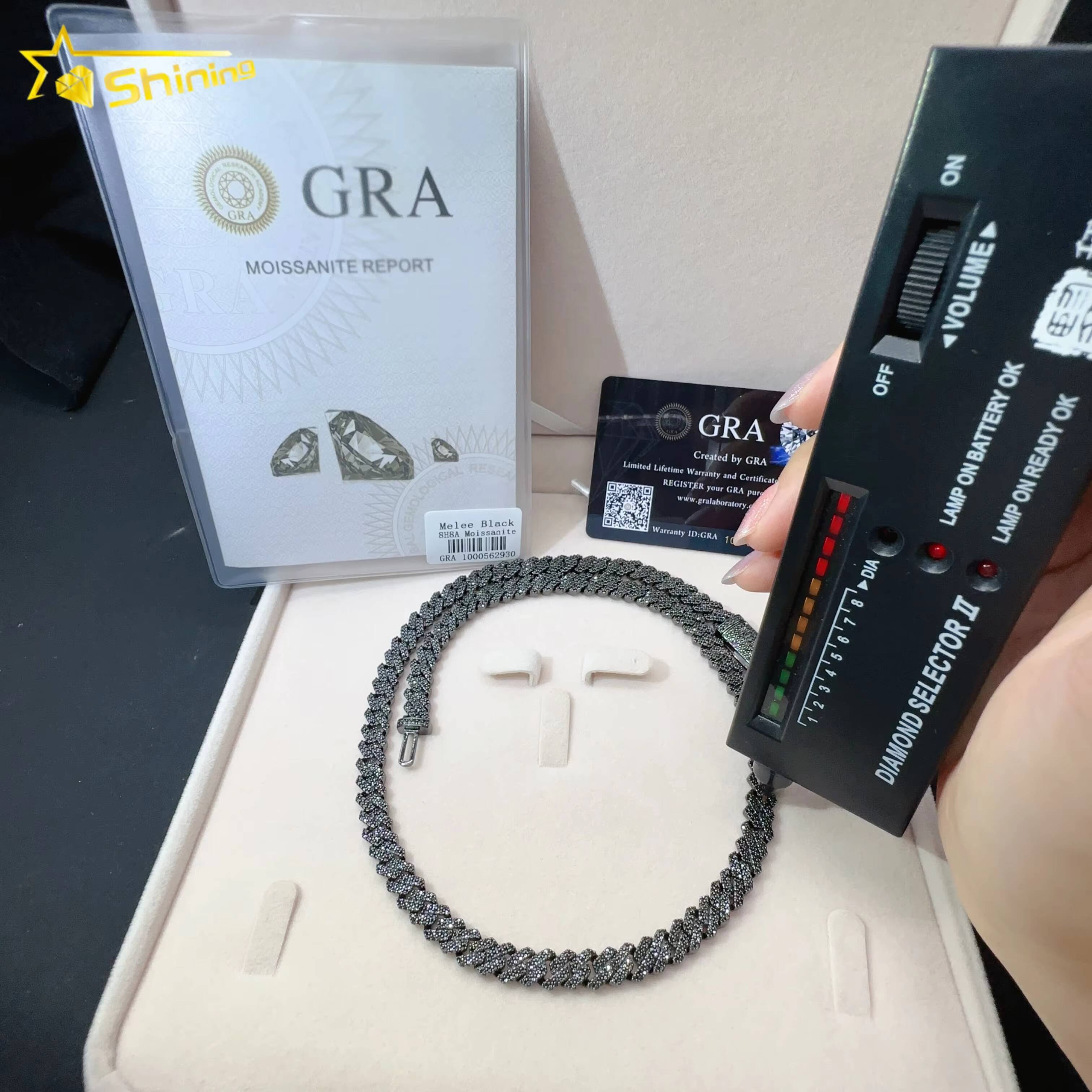 Factory Price 925 Sterling Silver Black Moissanite Custom Diamond Iced Out Miami Cuban Link Chain Necklace