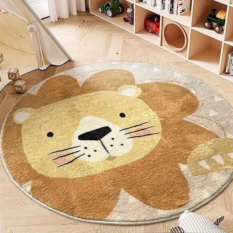 Living Room Carpet Round Cartoon Cute Lion Carpets Bedroom Rug Floor Mat Soft Fluffy Kids Plush Rug Home Decoration Gamer Mat C250926