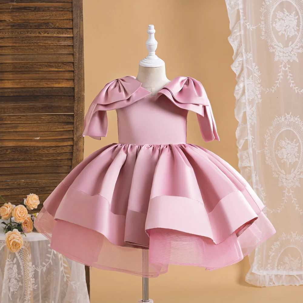 Fashion Big Bow Girls Party Dress Formal Pink Wedding Bridesmaid Birthday Princess Dresess for Girl Gala Christmas Kids Clothes Z250926
