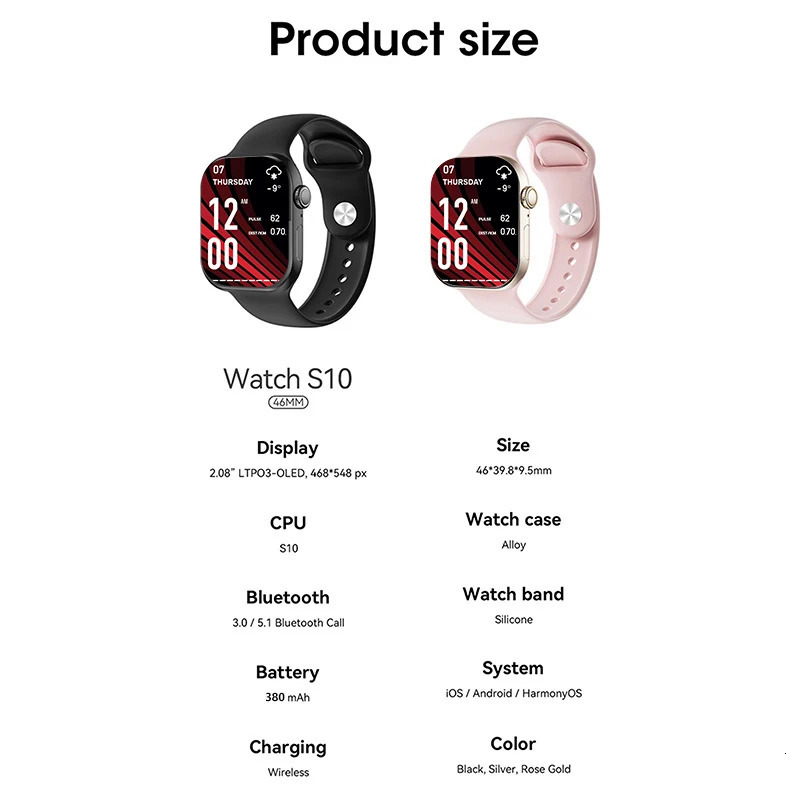 S10 Smartwatch IP68 Waterproof Andriod IOS Bluetooth Call Fitness Sports Custom Watch Face AI Voice Smart Watches for Men Women 250911