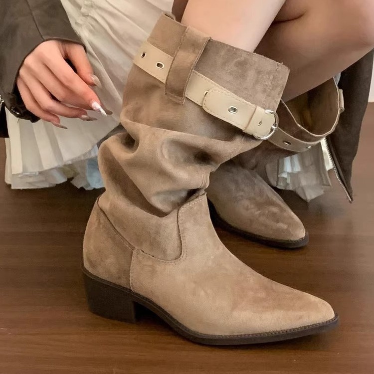 Autumn Luxury shoes Women's free shipping free shipping 2025 Grunge Western Boots - Slouchy Mid-Calf, Thick-Soled Hot Fashion