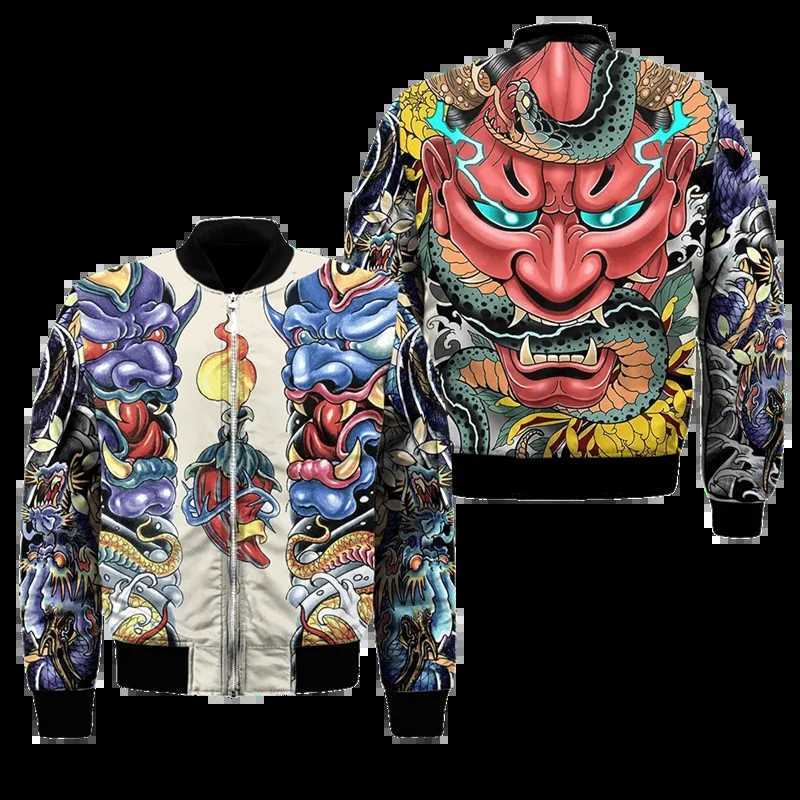Spring Autumn Mens Bomber Jacket Samurai Oni Mask Tattoo 3D All Over Printed Zip Tracksuits Unisex Casual Zipper Jacket Clothing W250926