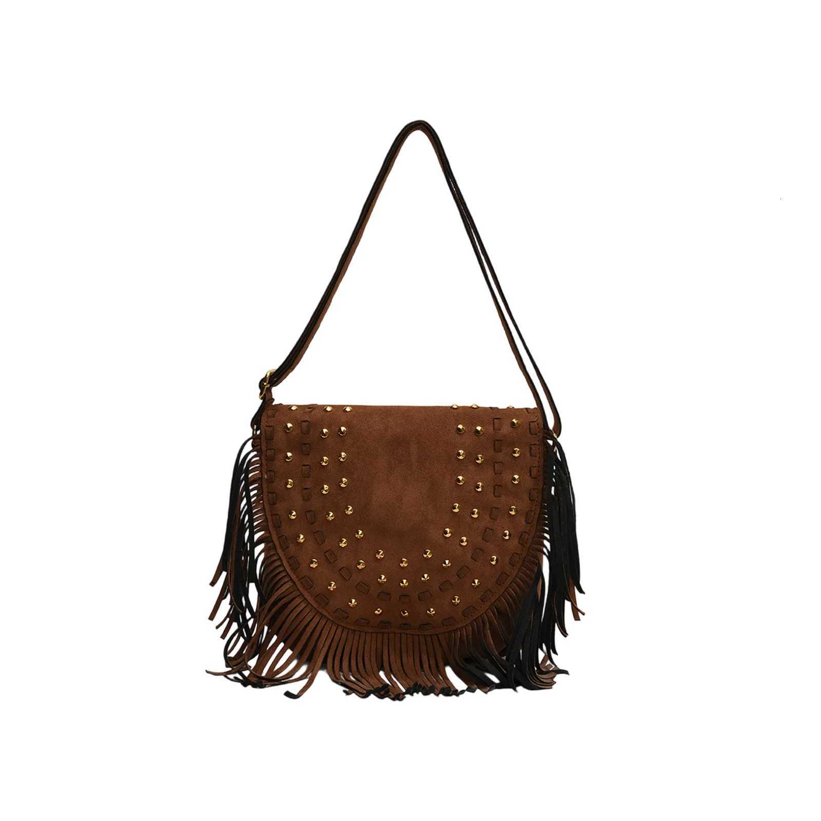 Vintage Crossbody Bag for Women Trendy Rivet Tassel Large Capacity Shoulder Purse for Party Club Outdoor Z250926