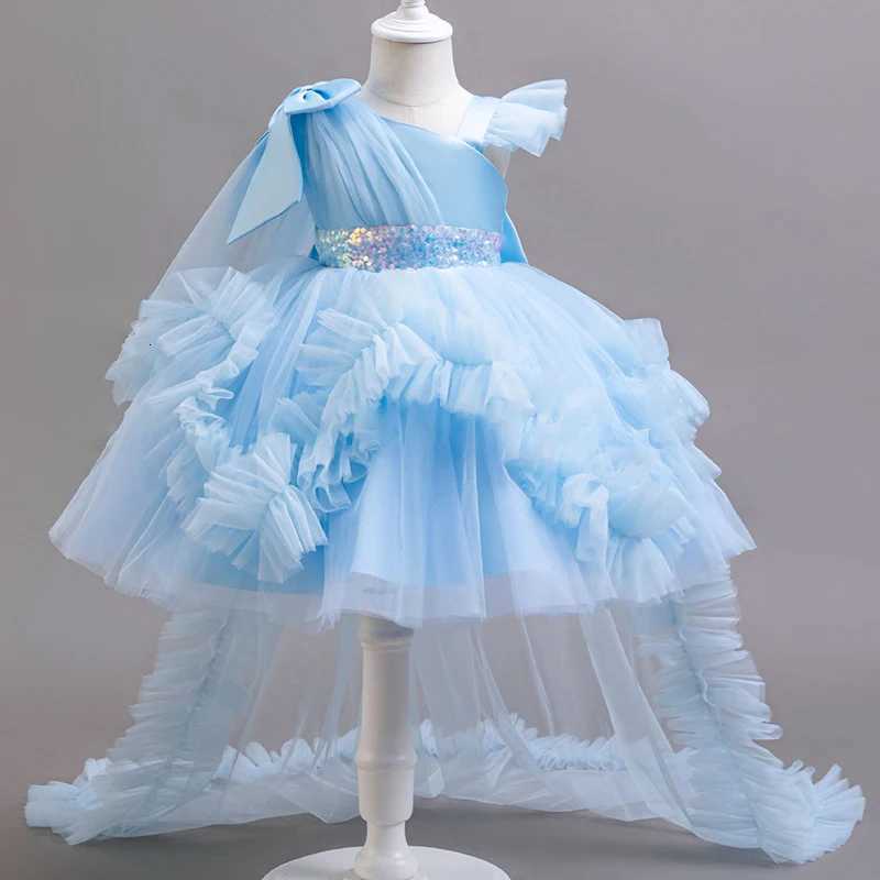 Girl Retro Ruffle Lace Tulle Flower Girl One Shoulder Dress 06 Year Old Baby Girl Bow Princess Dress Party Wedding Tail Dress Z250926