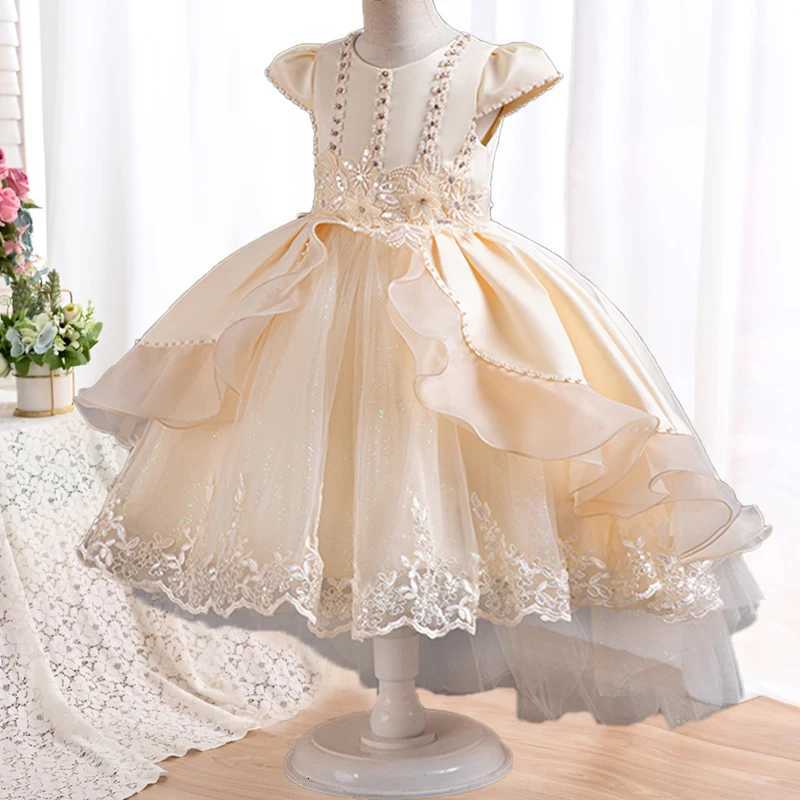 New Princess Dress Aircraft sleeve Tulle Kids Summer Girls Wedding Birthday Party Children Prom Costume Formal Evening Clothes Z250926