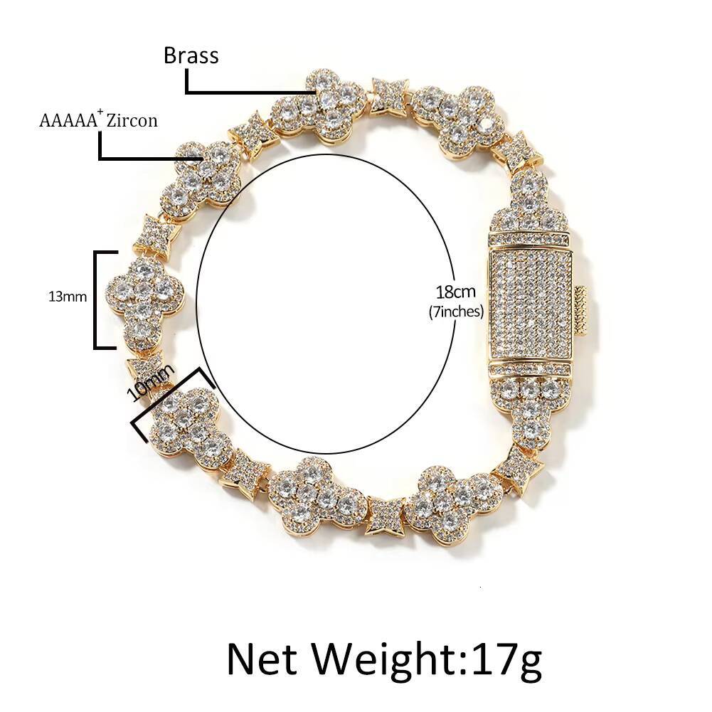 Hip Hop Iced Out Cross Link Chain Bracelet Flower Diamond Necklace Women Men Jewelry