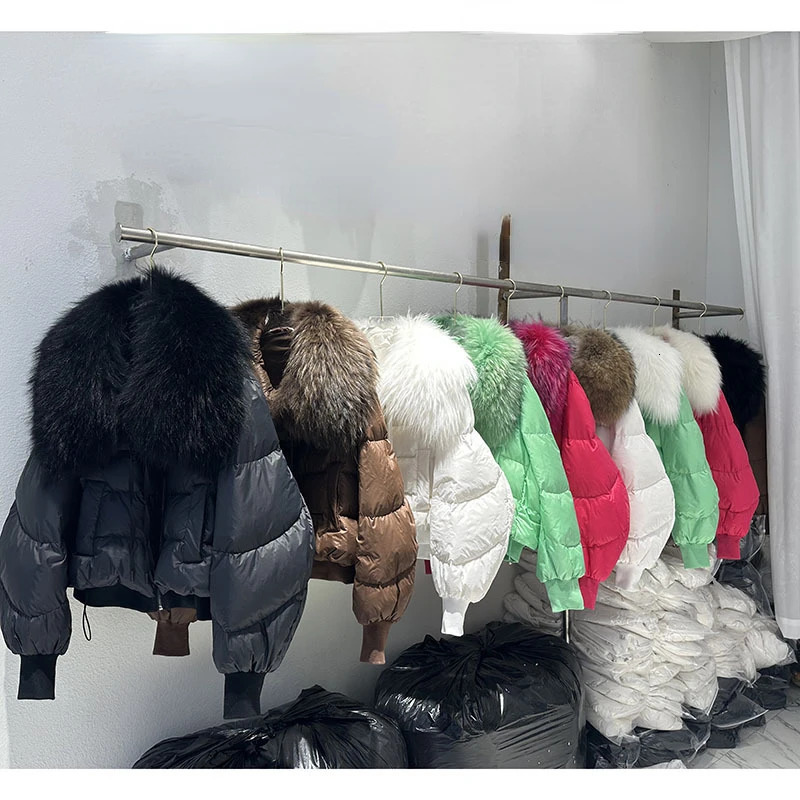 Detachable Winter Jacket Women Real Natural Big Raccoon Fur Collar Thick Warm Duck Down Loose Oversize Outerwear Streetwear 250917