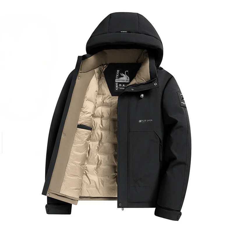 Hooded White Duck Down Jacket 2025 Winter Thick Warm Simple Coat Mens Outdoor Casual Multi Color Sizes Available W250926