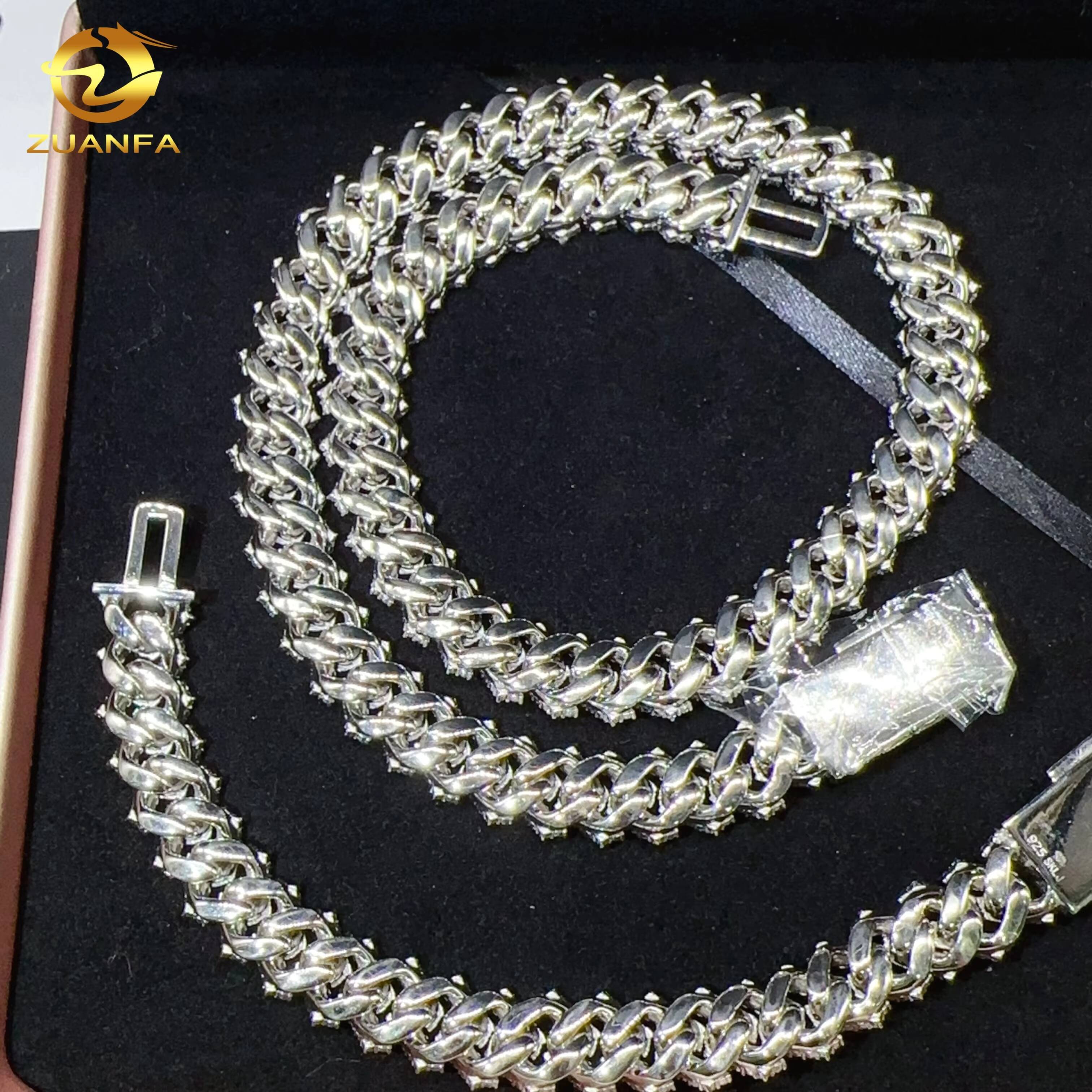 15mm Pass Diamond Tester 925 Sterling Silver VVS Moissanite Iced Out Moissanite Chain Cuban Link Custom Cuban Chain Necklace