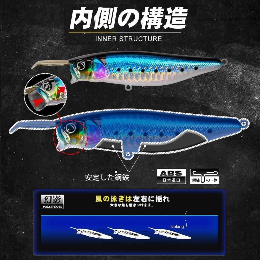 D1 Popper Fishing Riser Lure Sinking Saltwater Surface Bait Laser Pesca Treb Hook For Seabass Pike Tuna Barracuda Tack Sea W250926
