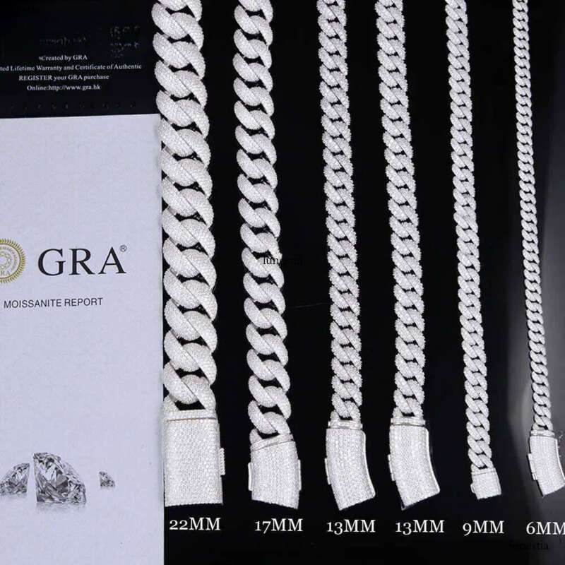 High designer braceletIced Out 6mm 13mm Vvs Moissanite Dia S Sterling Sier Cuban Link Chain for Mens Hiphop Jewlery 8c - view 3