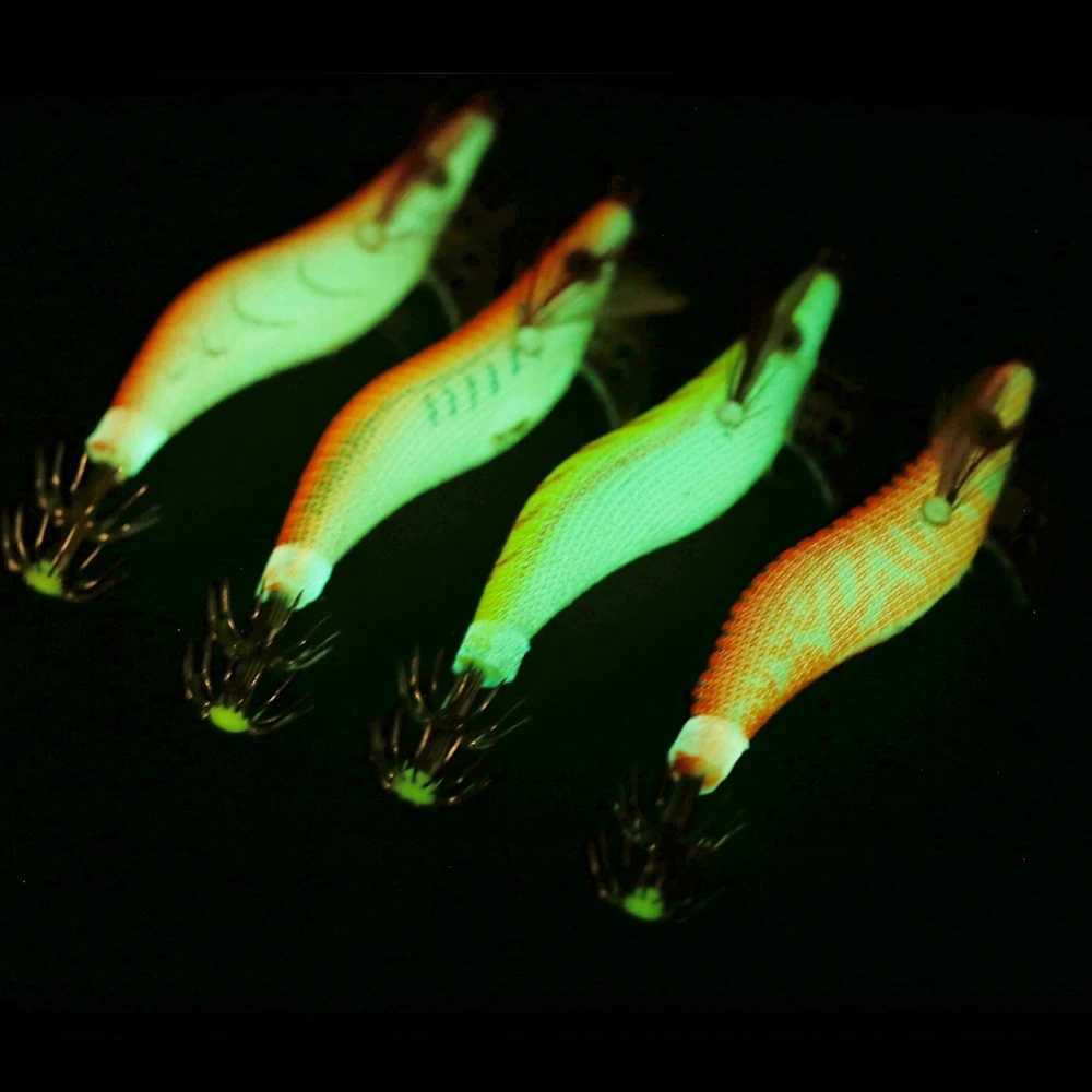 4PCS Wrapped Prawn Lure Octopus Shrimp Wood Baits Squid Jig Fishing Hooks 85CM 73G 20 W250926