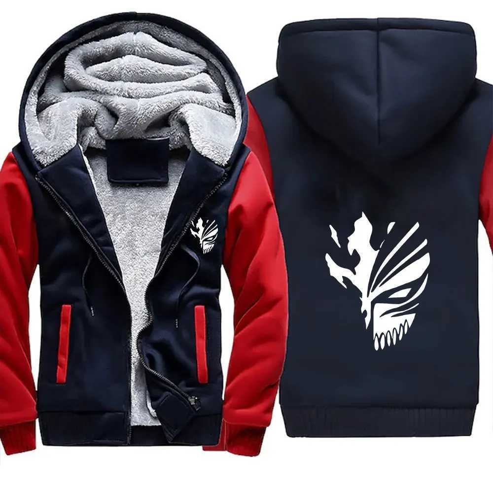Mens Jacket Anime Bleach Zip Up Hoodies Thicken Warm for Men Fleece Long Sleeve Coat Casual Hooded Streetwear Men Winter Coats W250926