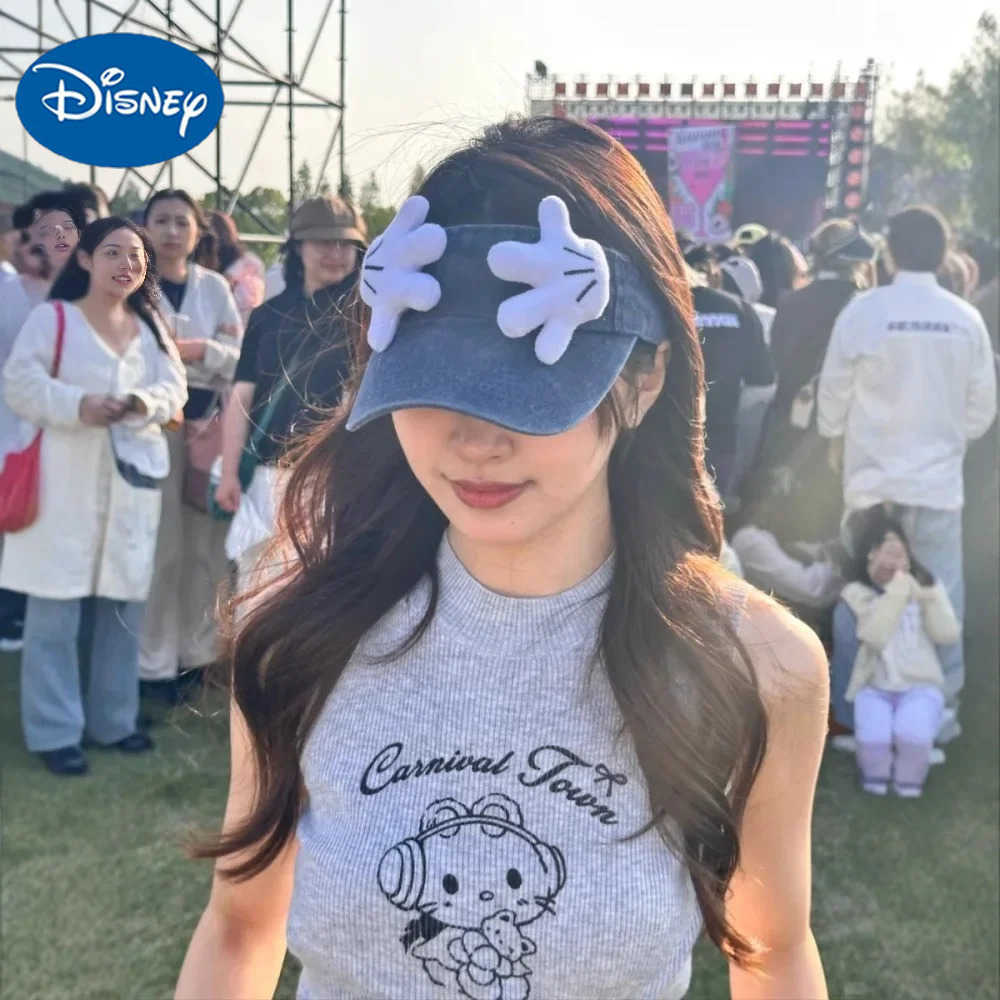 Disney Mickey covers her face with her little hands and denim hats with cute and funny travel sun protection versatile hats H250926