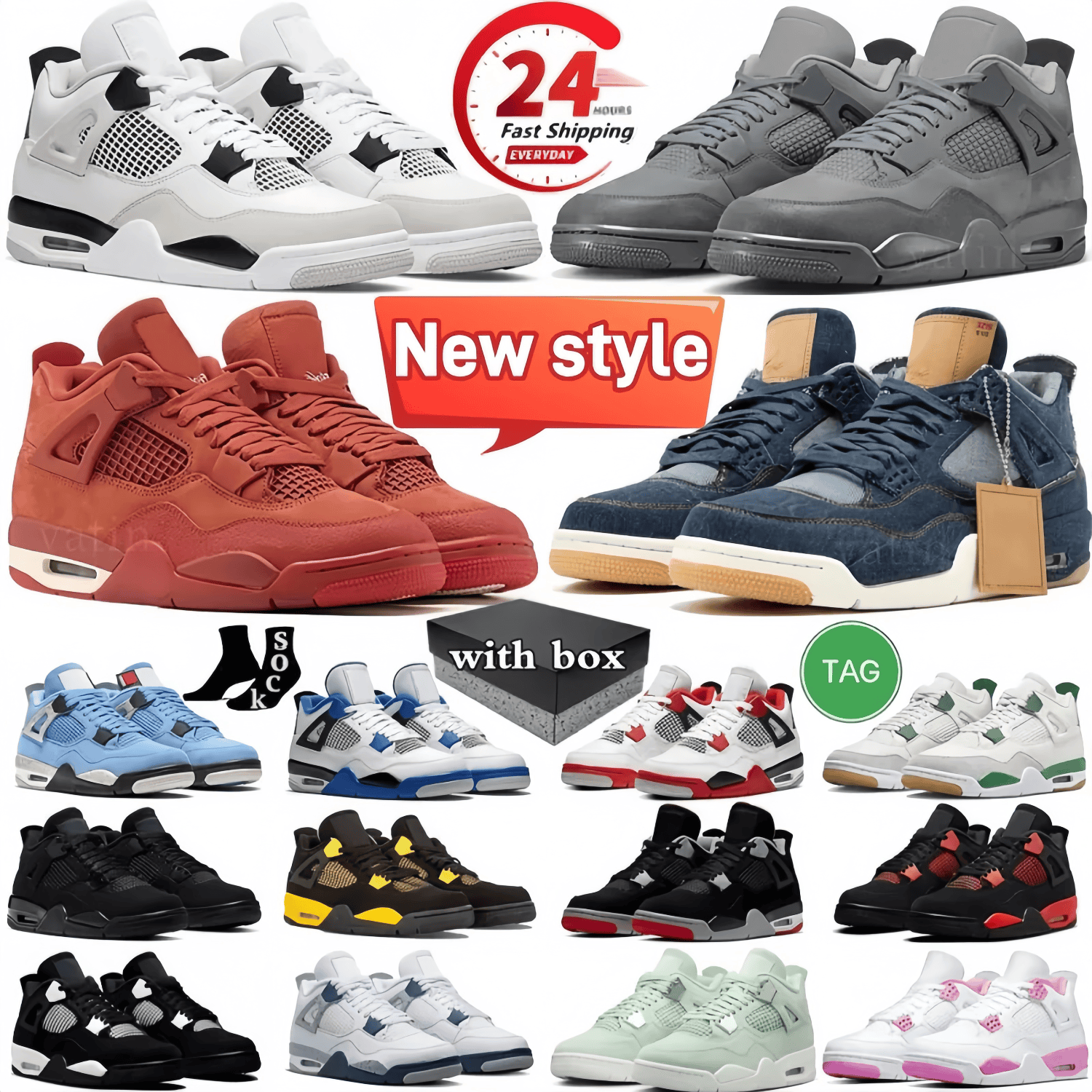 Original Box 4 4s Basketball shoes Men Jumpmman Designer Sneaker Worn Military White Black Cat 2025 Purple Thunder Cool Grey Bred Pure Money 11 11s Gamma Blue Trainers