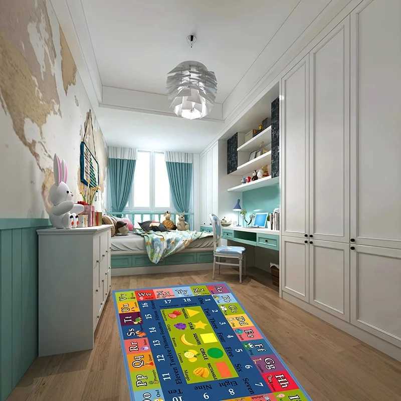 Alphabet Numbers and Shapes Educational Area Rug Antislip Backing Rectangle Baby Crawling Mat Kids Room Playroom Carpet C250926
