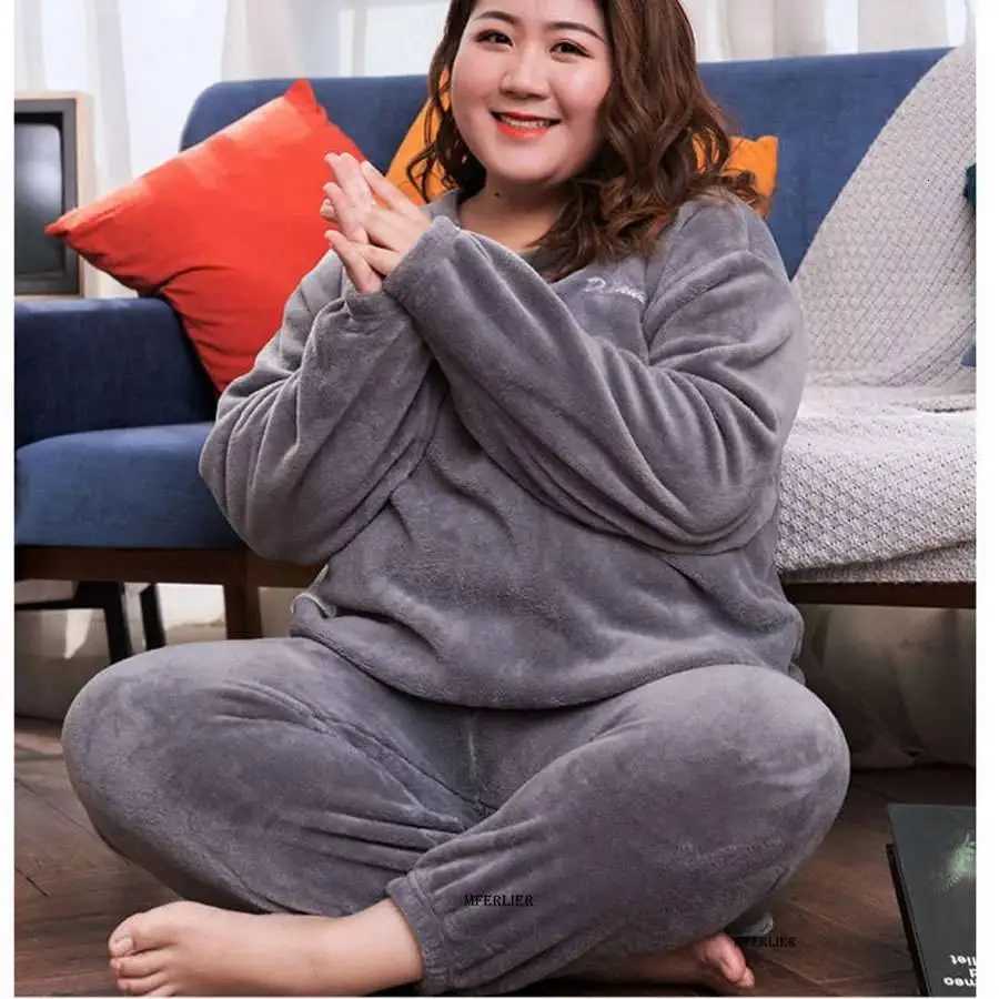 Plus Size 6XL Women 140kg Winter Warm Coral Fleece Pajamas Sets Long Sleeve Top Pants Suit Sleepwear Female Flannel Sleepwear Z250925